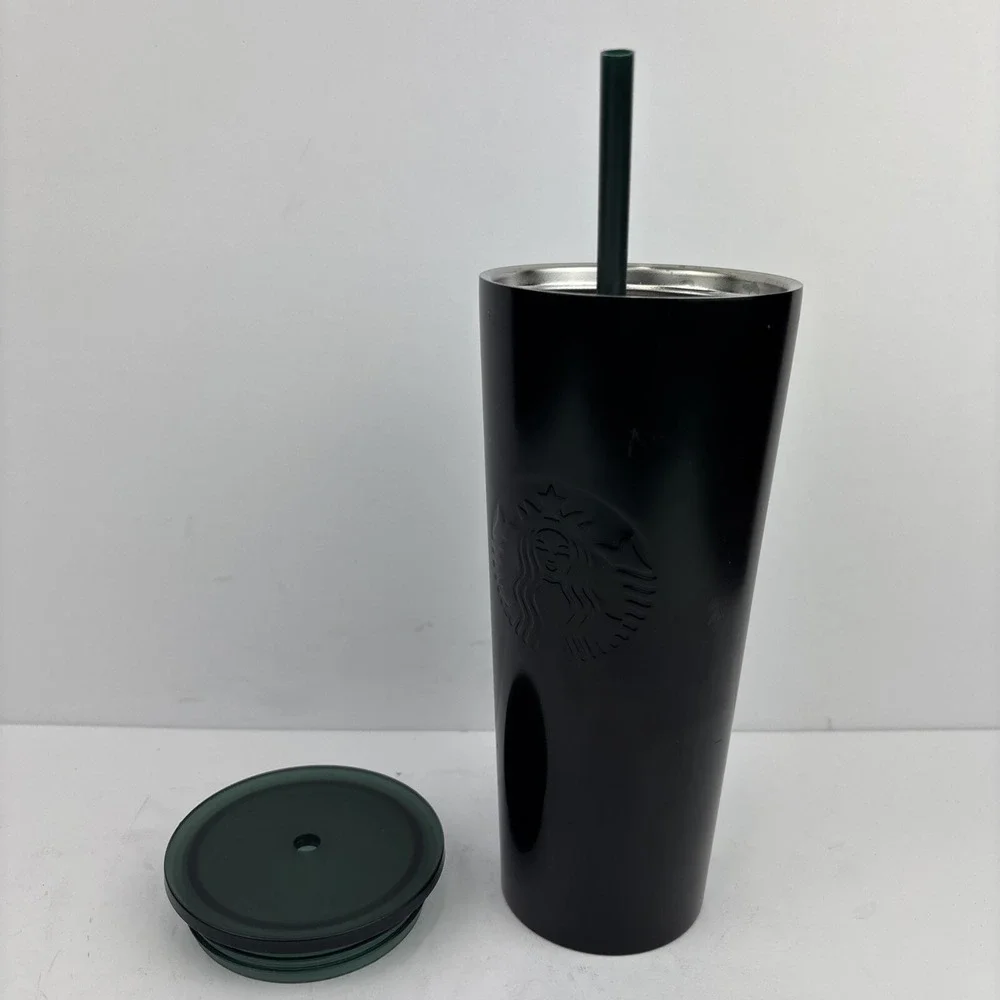 Starbucks Dark Green Black‎ Gradient Ombré 24 oz Tumbler Cup With Straw
